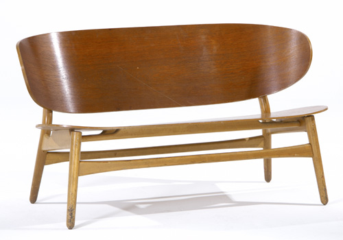 Appraisal: HANS WEGNER Early teak Shell settee x x