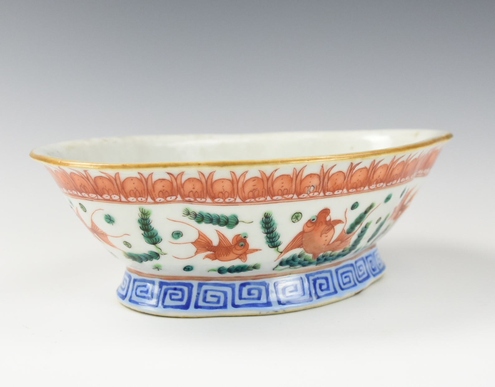 Appraisal: CHINESE FAMILLE ROSE STEM BOWL W GOLD FISH TH C