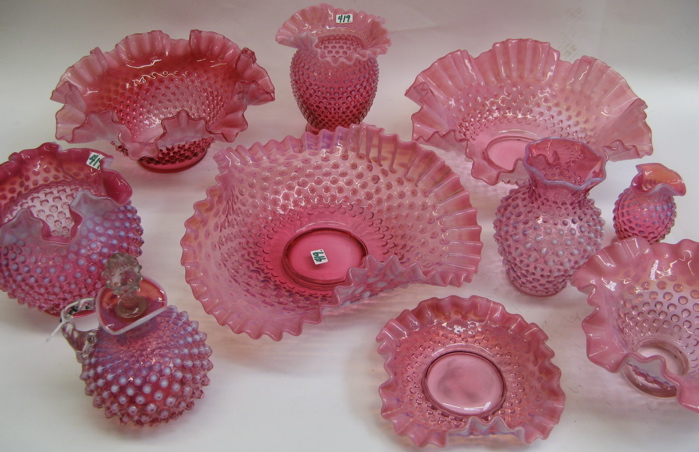 Appraisal: TEN PIECES OPALESCENT HOBNAIL ART GLASS in rose shading to