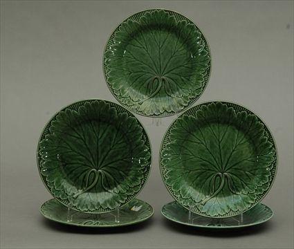 Appraisal: Five Wedgwood Majolica Cabbage-Leaf Plates Impressed Wedgwood and with various