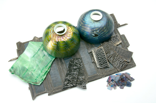 Appraisal: TIFFANY STUDIOS Lot of assorted glass pieces pair of hemispherical