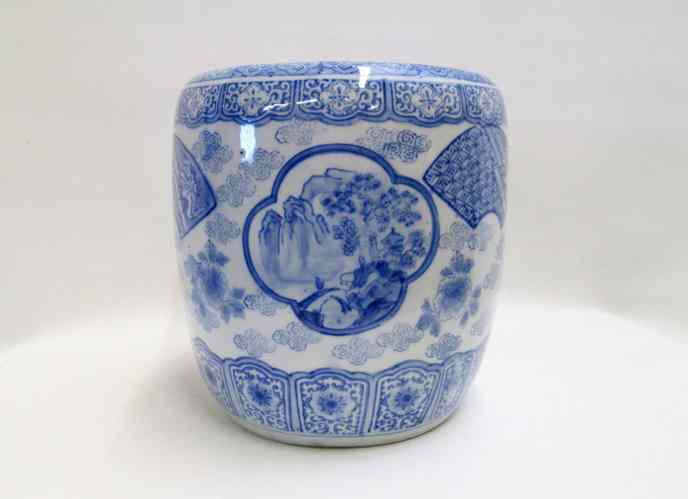 Appraisal: JAPANESE POTTERY HIBACHI hand painted under glaze with blue and