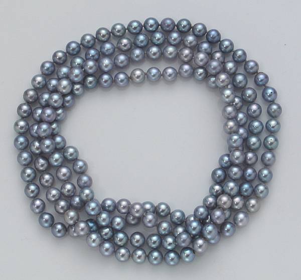 Appraisal: A blue cultured pearl endless necklace pearls measuring x mm