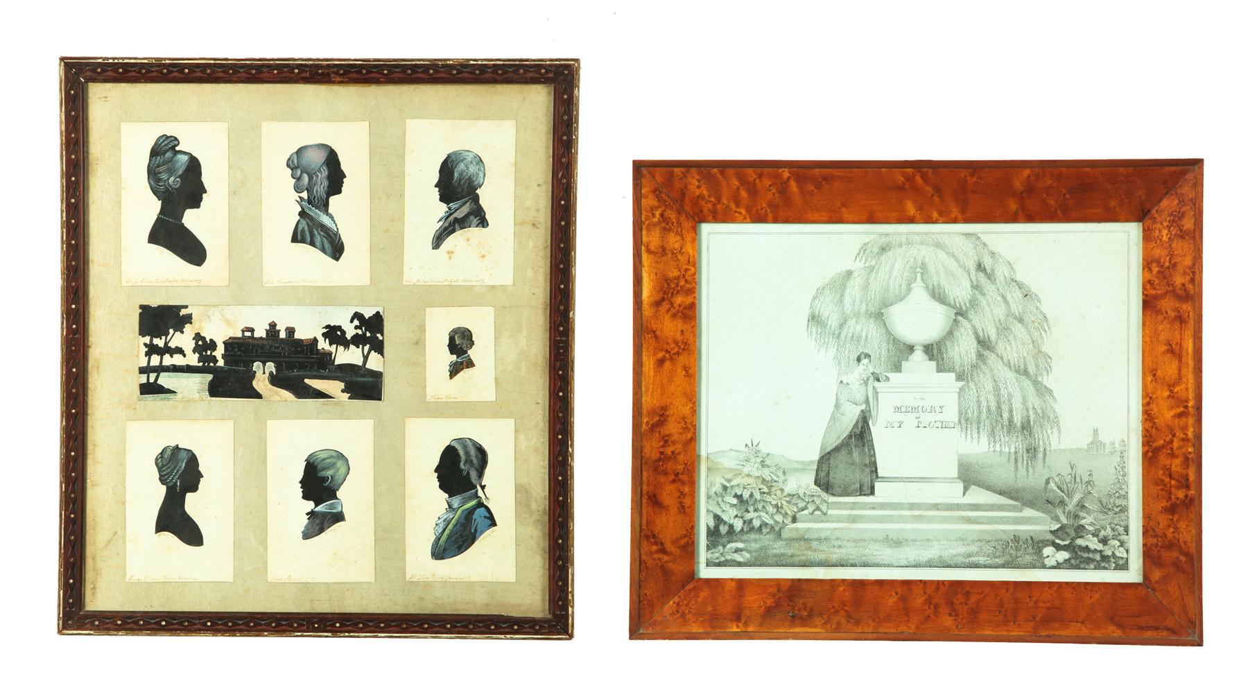 Appraisal: FAMILY GROUPING OF SILHOUETTES AND MOURNING PICTURE Probably Spanish or