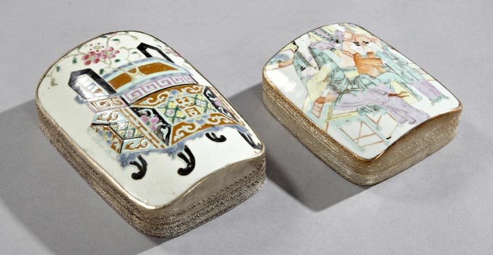 Appraisal: Near Pair of Chinese Porcelain Shard Table Boxes the shards