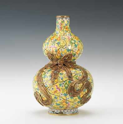 Appraisal: A Chinese Enamel Double Gourd Vase Double gourd vase bronze