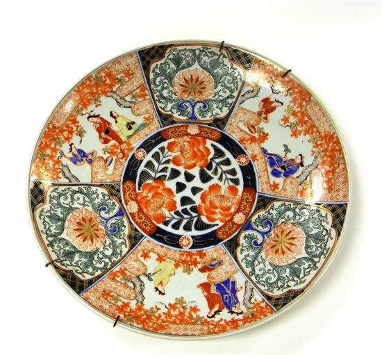 Appraisal: Large Japanese Imari porcelain charger six polychrome panels depicting lotus