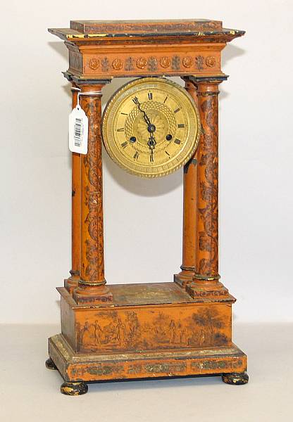 Appraisal: A French later painted and decal decorated bronze portico clock