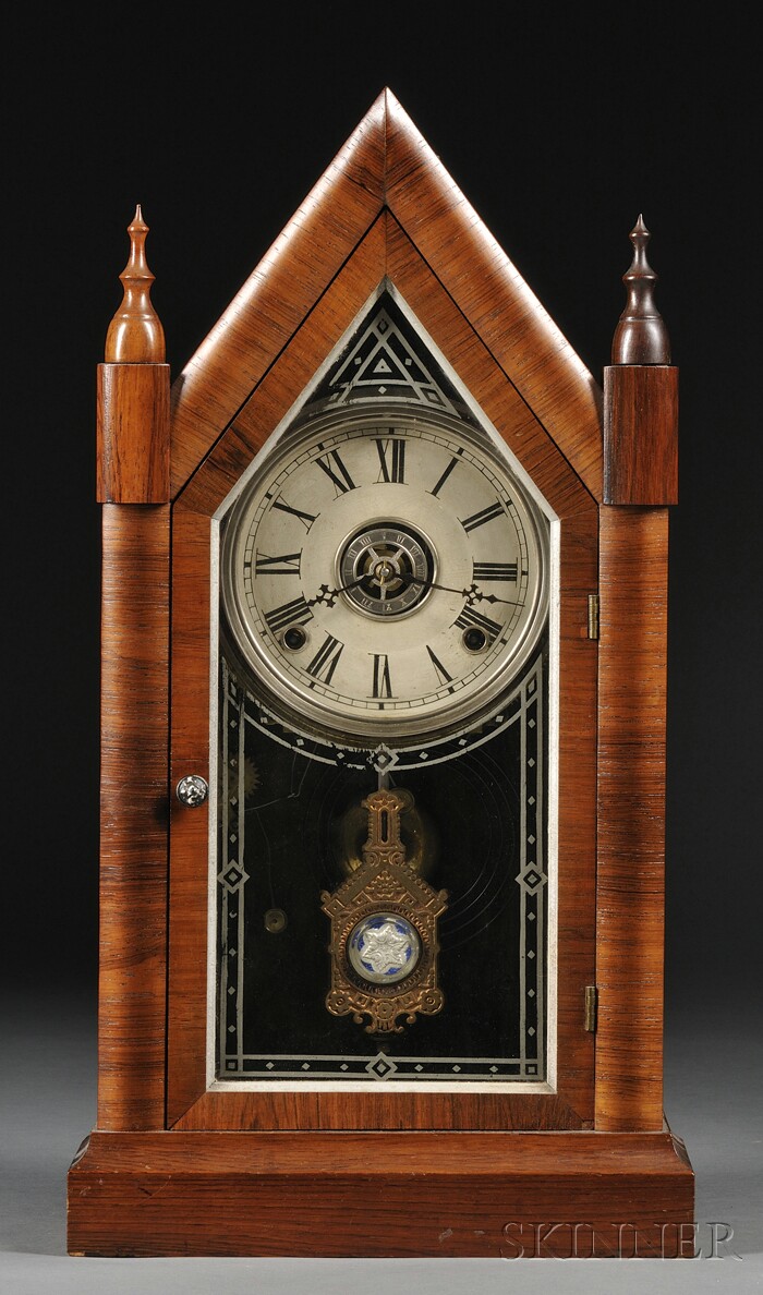 Appraisal: E N Welch Mahogany Sharp Gothic Shelf Clock Forestville Connecticut