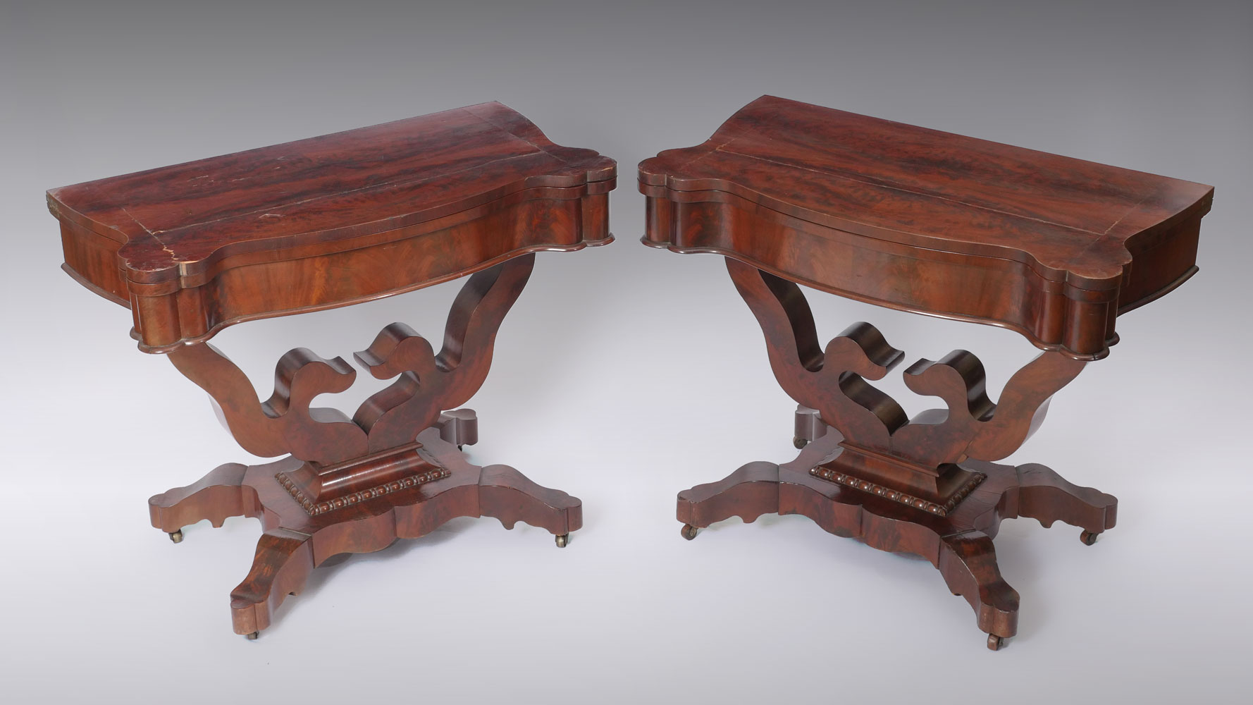 Appraisal: PR OF RARE TH C AMERICAN EMPIRE MAHOGANY GAME TABLES