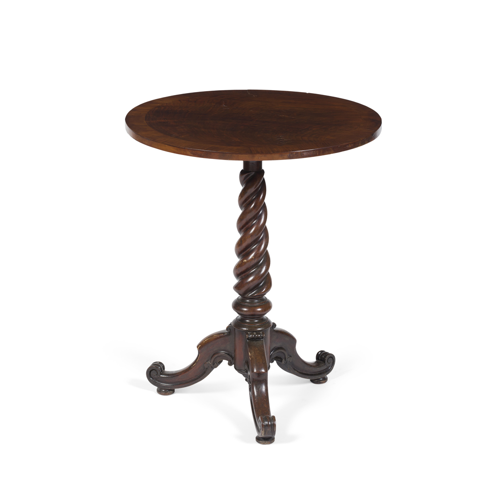 Appraisal: EARLY VICTORIAN MAHOGANY TRIPOD TABLE TH CENTURY the circular crossbanded