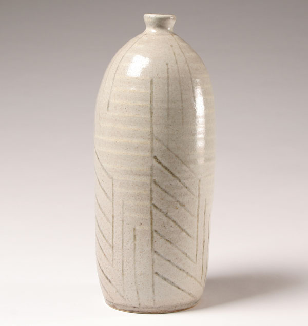 Appraisal: Toshiko Takaezu stoneware art pottery vase horizontal ridges and other