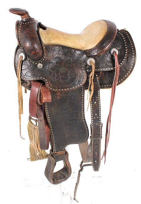 Appraisal: Antique Mexican Tooled Western Saddle This lot offers you a