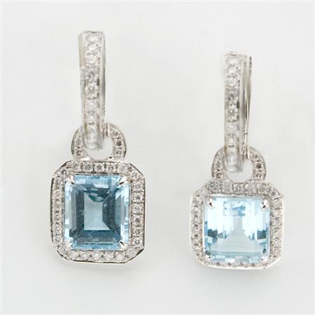 Appraisal: Pair of Diamond and Blue Topaz Pendant-Earrings Estimate -