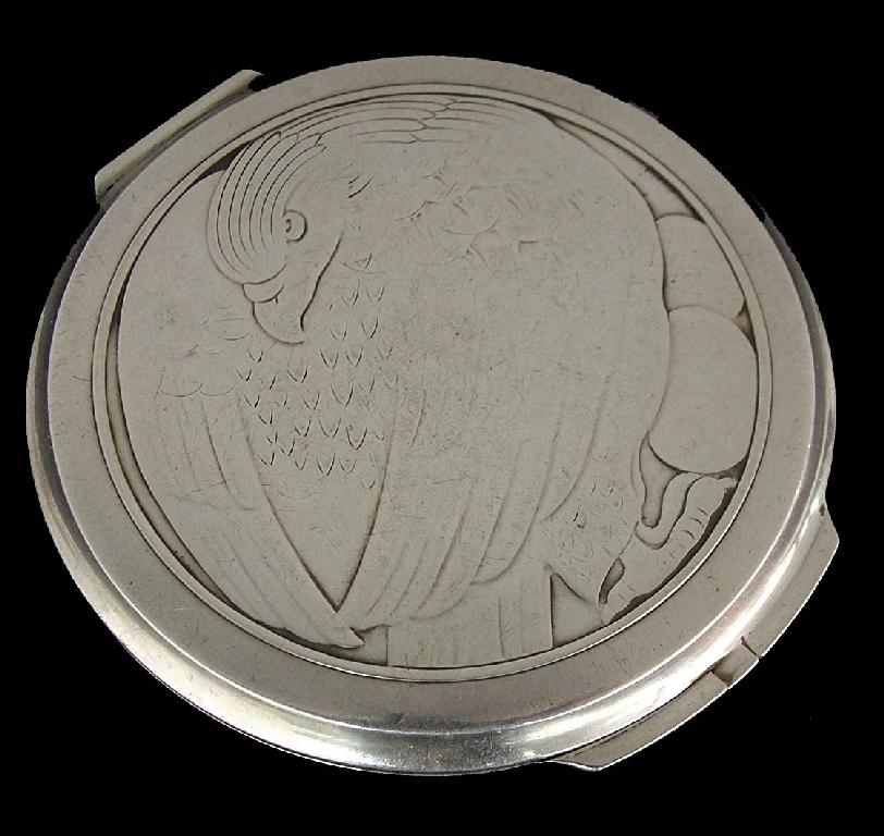 Appraisal: George Jensen 's sterling silver circular compact engraved with an