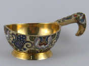 Appraisal: Ruckert A Russian silver gilt kovsh cloisonne enamelled with stylised