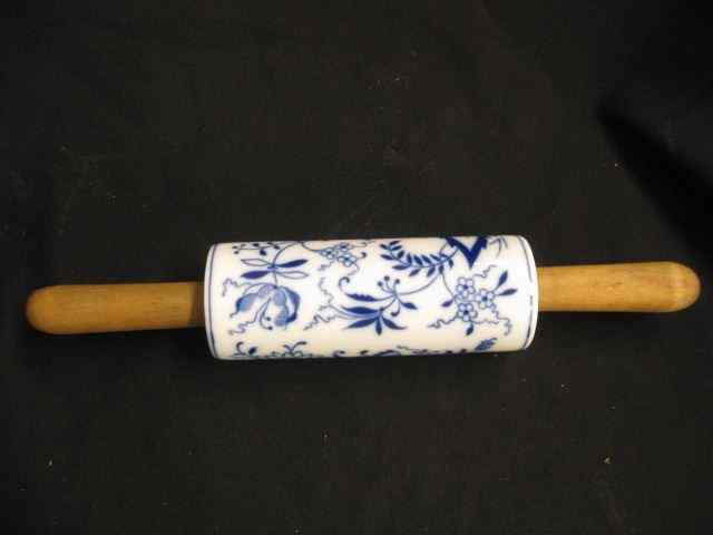 Appraisal: Antique Blue Onion Ironstone Rolling Pin excellent