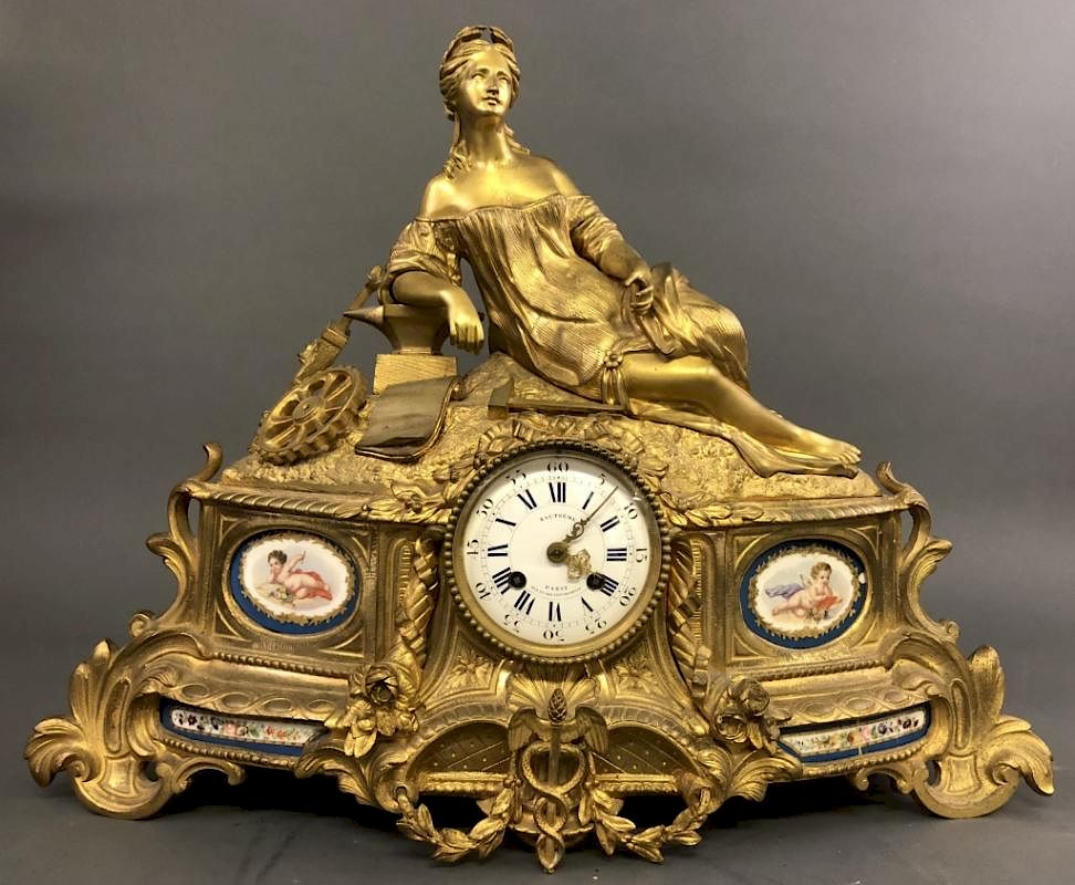 Appraisal: Ornate French Brass Clock Ornate French brass clock th c