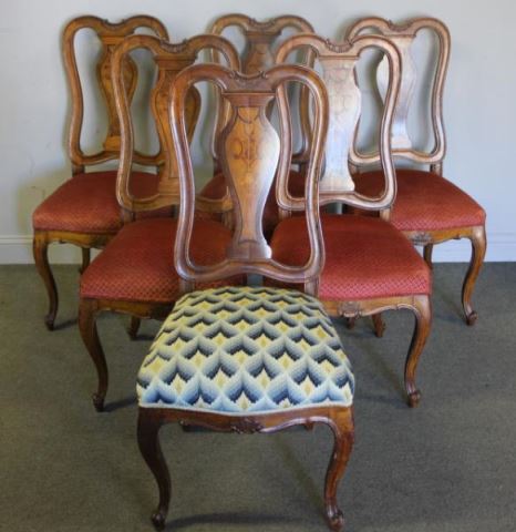 Appraisal: Set of Inlaid and Upholstered Dutch Chairs Good looking with