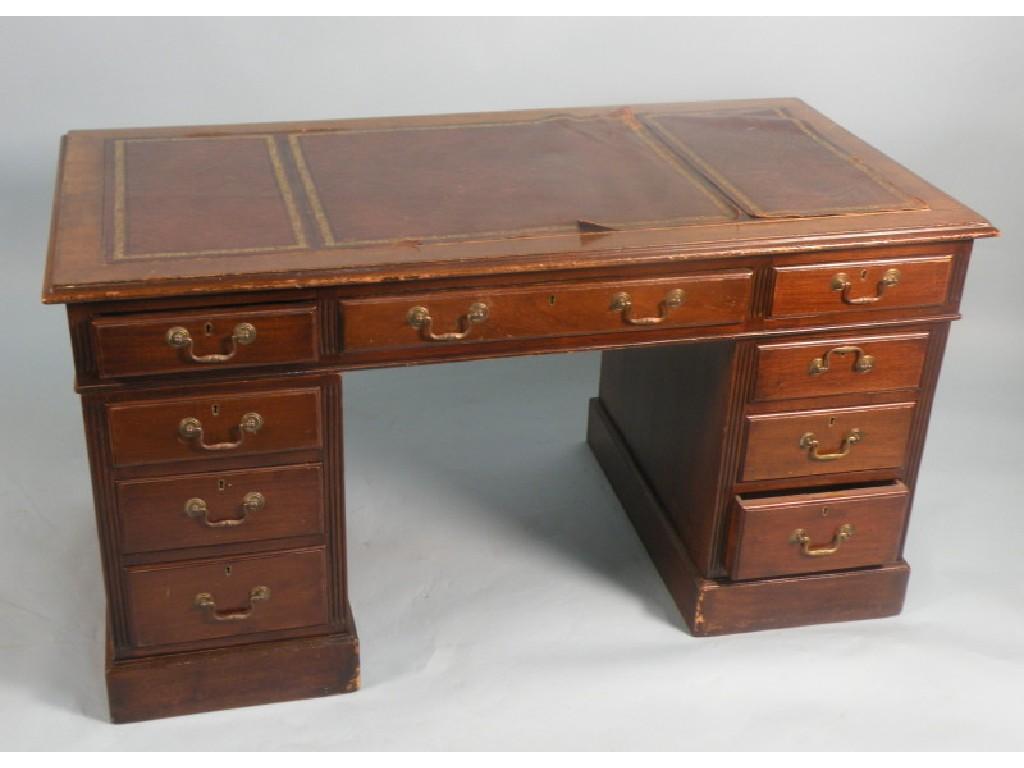 Appraisal: An early thC mahogany pedestal desk with an arrangement of