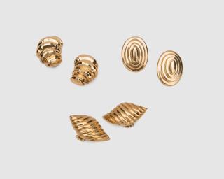 Appraisal: Three Pair K Yellow Gold Earclips Three Pair K Yellow