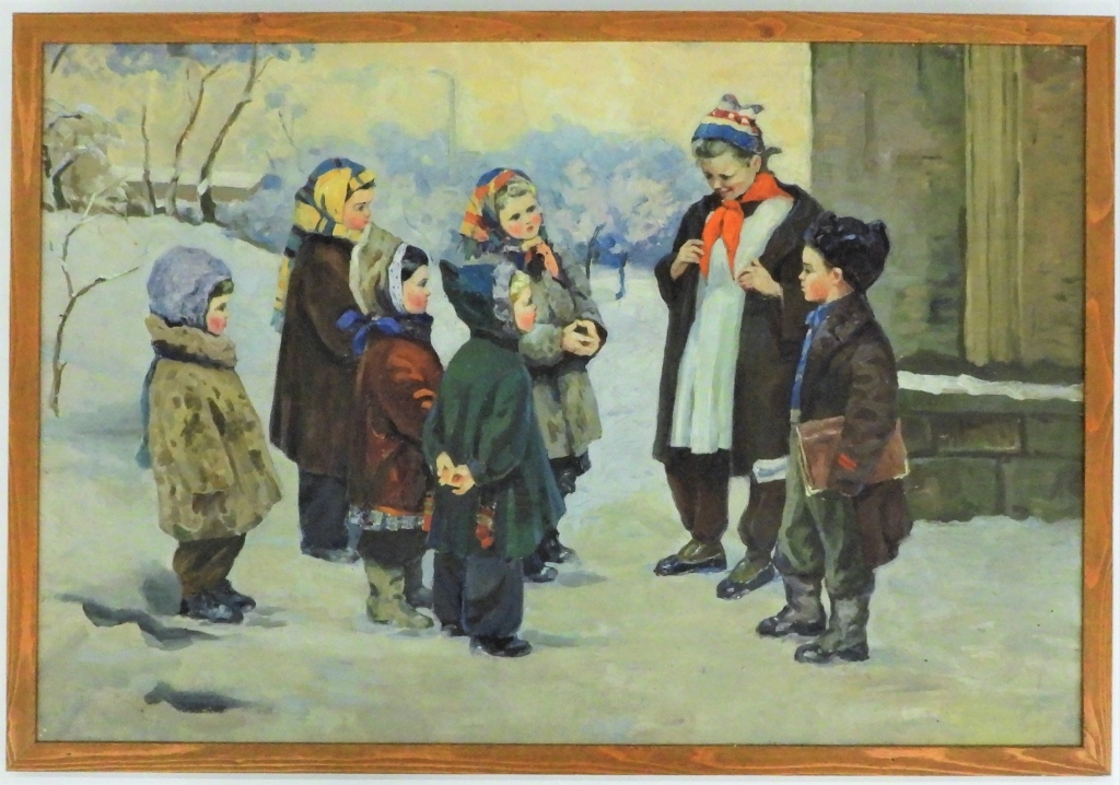 Appraisal: UKRAINIAN SOCIAL REALIST SCHOOL CHILDREN PAINTING Ukraine th CenturyDepicts five