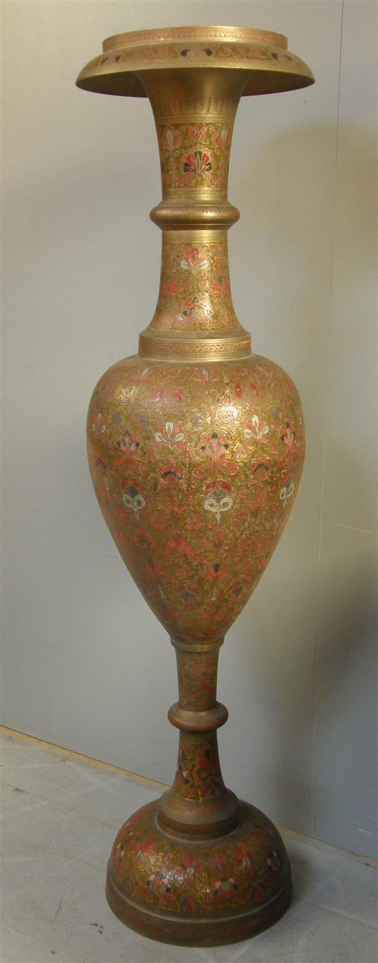 Appraisal: Large th century Indian brass and enamelled vase with bulbous