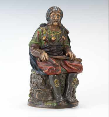 Appraisal: Full Figural Tobacco Jar of a Seated Turkish Warrior Terracotta