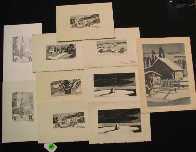 Appraisal: Ten George Jo Mess Etched Christmas Greeting Cards two unsigned