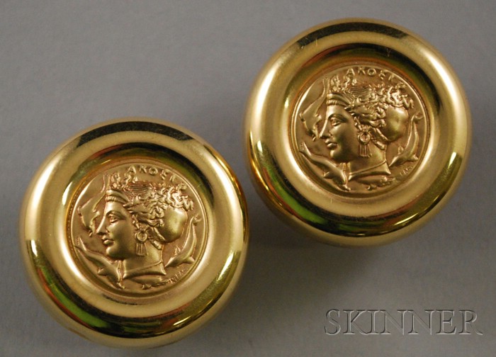 Appraisal: Pair of Italian kt Gold Classical-style Earclips Bassani wd in