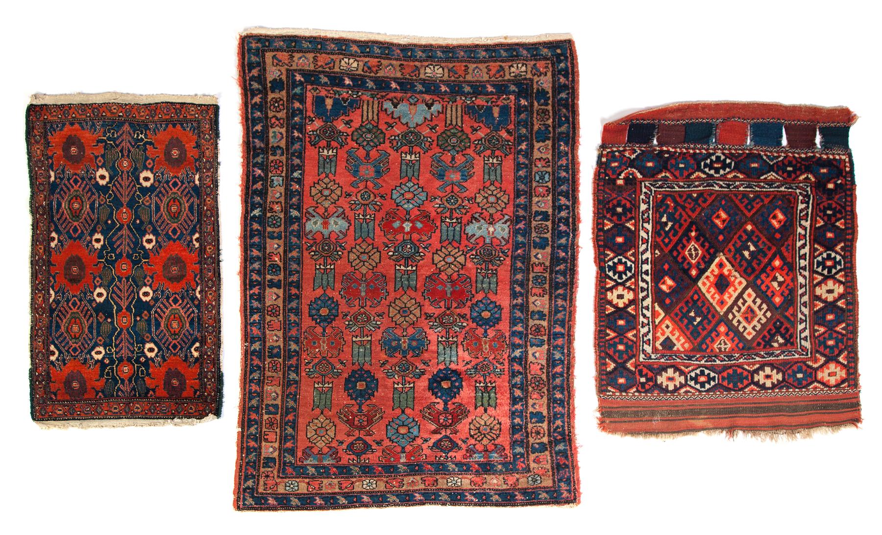 Appraisal: THREE HANDMADE ORIENTAL THROW RUGS Asian st half- th century