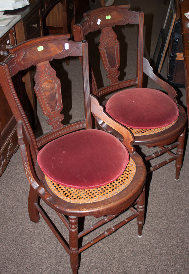 Appraisal: Six Eastlake style caned seat chairs