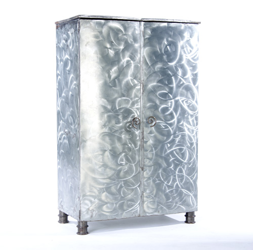 Appraisal: POST MODERN Custom-made brushed steel armoire with whimsical spiral pulls