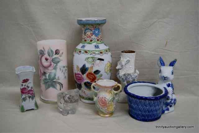 Appraisal: Misc Ceramic Glass Flower Vases and PotsAll different shapes and