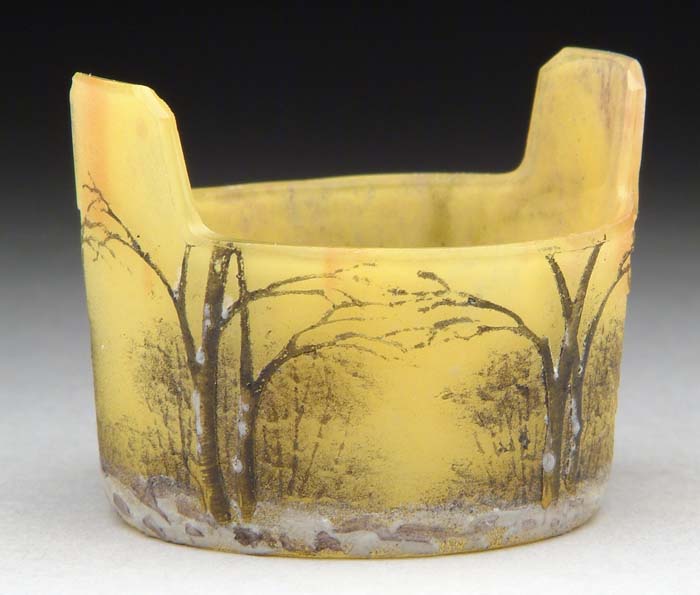 Appraisal: DAUM NANCY SALT Bucket form with acid-etched and enameled snow-scene