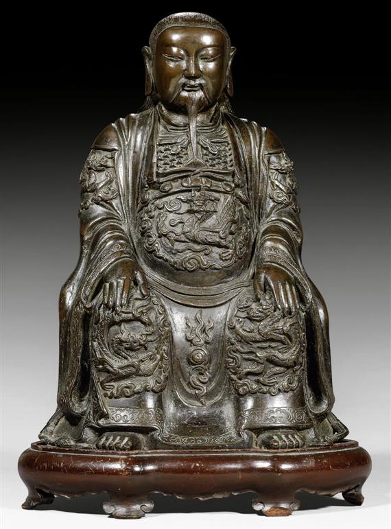 Appraisal: A FINE BRONZE FIGURE OF ZHEN WU China Ming dynasty