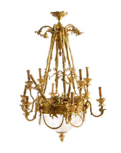 Appraisal: A Louis XV style gilt bronze eighteen light chandelier height