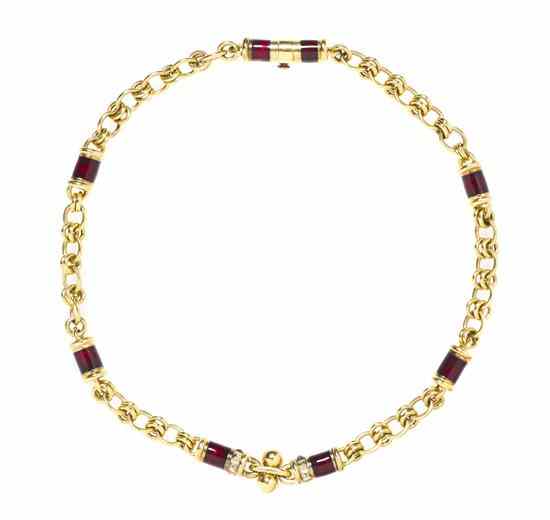 Appraisal: An Karat Yellow Gold and Enamel Necklace Fidia Gioelli consisting