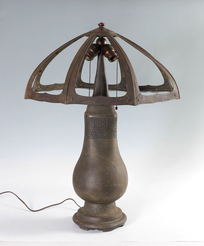 Appraisal: LARGE HANDEL PATINATED BRONZE LAMP BASE Bulbous urn form base