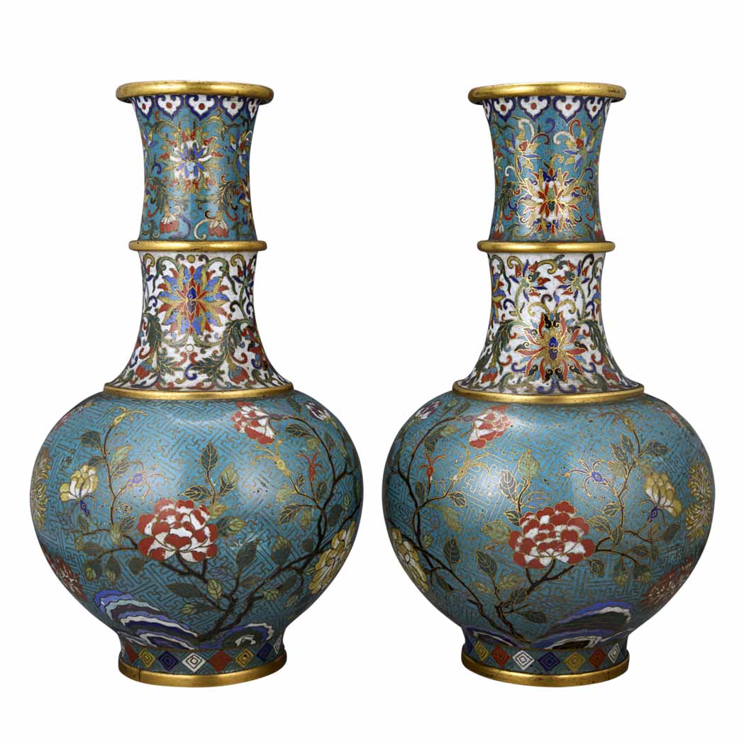 Appraisal: Pair of Chinese Cloisonne Vases th Century Each of globular