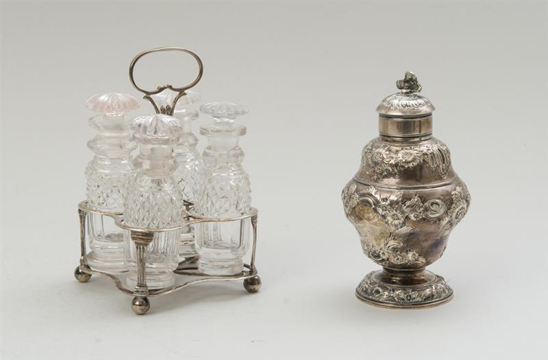 Appraisal: GEORGE II REPOUSS SILVER INVERTED BELL-FORM TEA CADDY AND COVER