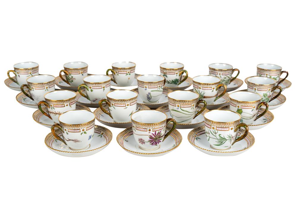 Appraisal: EIGHTEEN ROYAL COPENHAGEN 'FLORA DANICA' COFFEE CUPS WITH SAUCERSmodern with