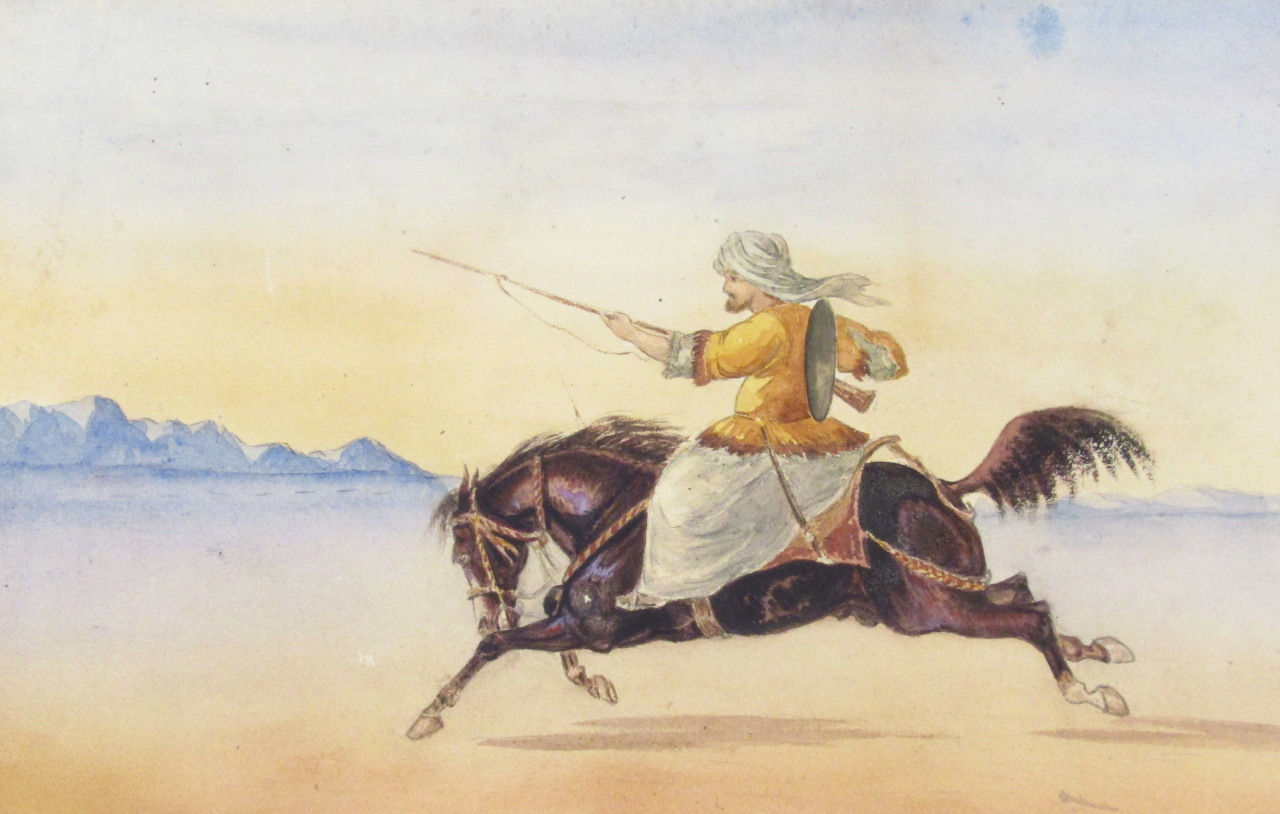 Appraisal: thC School Figure of a Turk on horseback watercolour unsigned