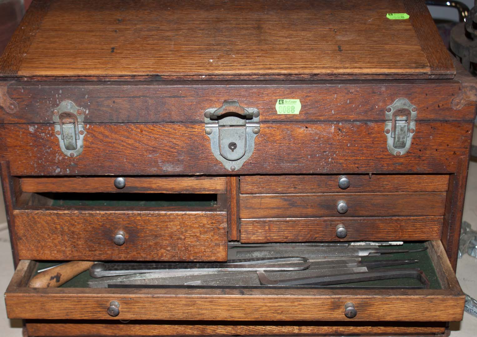 Appraisal: Oak machinist chest with tools