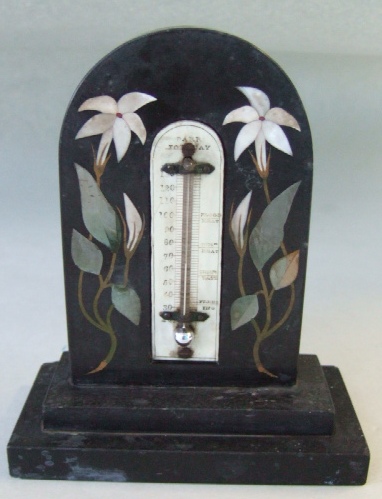 Appraisal: A pietra dura thermometer stand late th century inlaid with