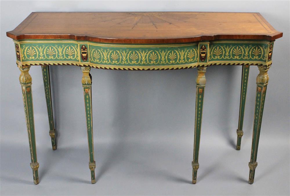 Appraisal: NEOCLASSICAL STYLE INLAID AND PAINTED CONSOLE TABLE having a rectangular