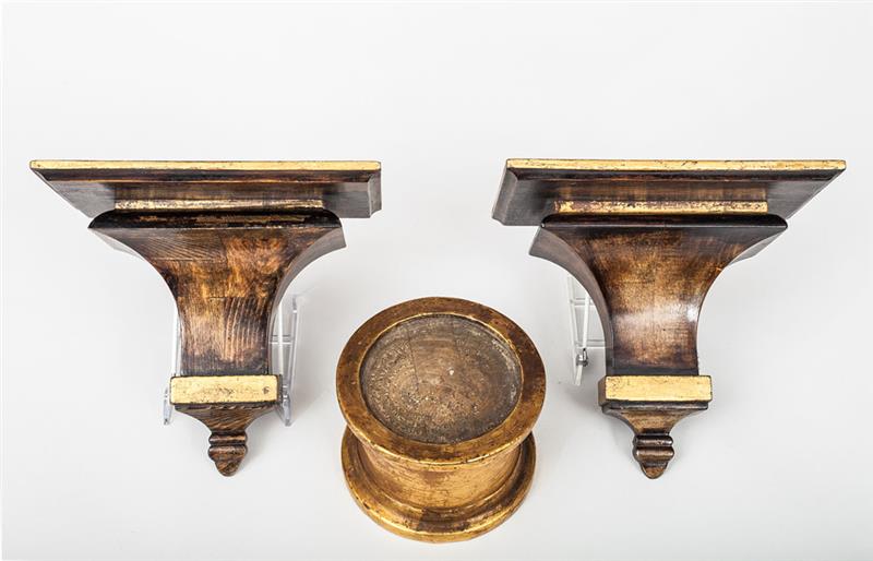 Appraisal: Pair of Stained Walnut and Parcel-Gilt Wall Brackets and a