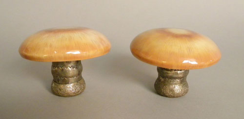 Appraisal: Pair of English silver and enameled mushroom form shakers