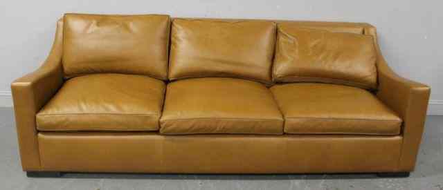 Appraisal: Brown Leather Upholstered Sofa Bed From a Manhasset Long Island