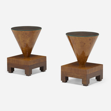 Appraisal: Art Deco Occasional tables pair c mahogany burl glass h